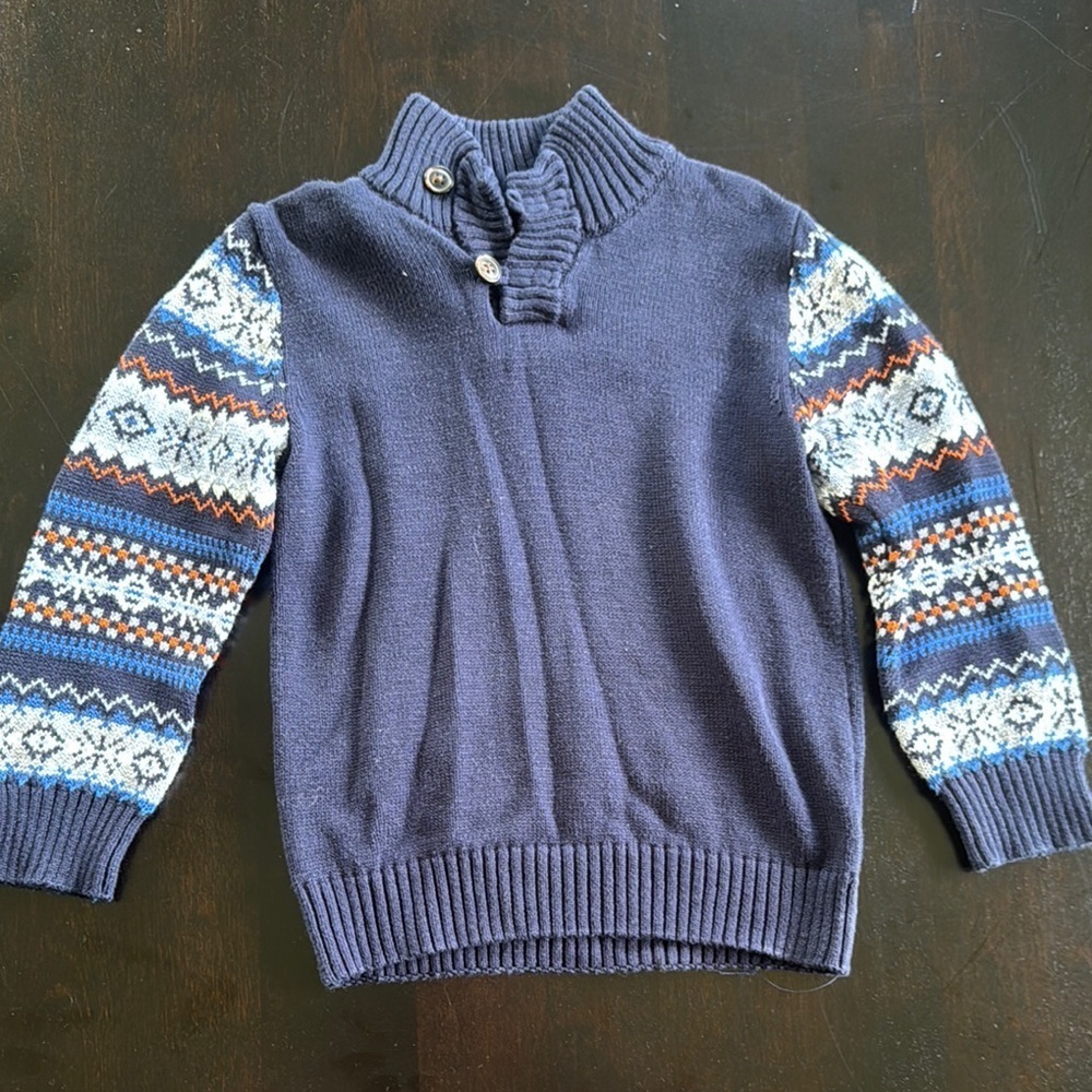 Gymboree Blue and White Knit Sweater with Fair Isle Pattern